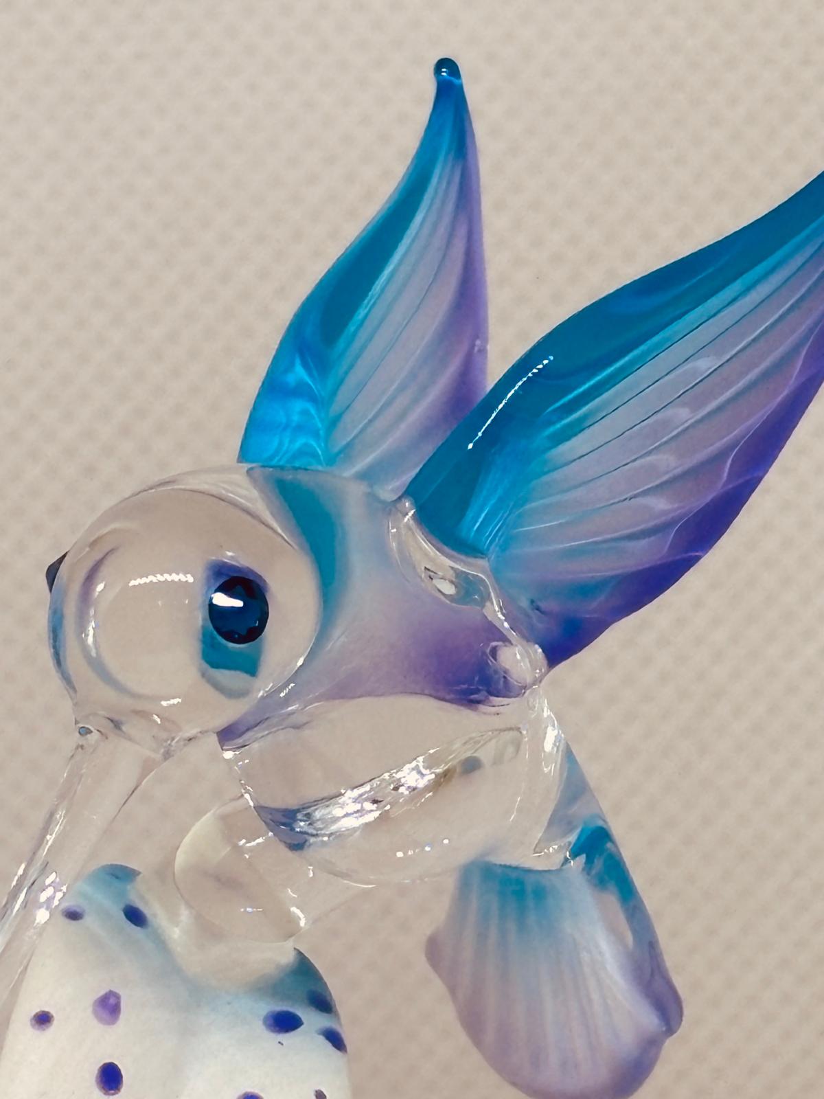 Hummingbird on Blue Lily Figurine Handcrafted Glass Bird Decor