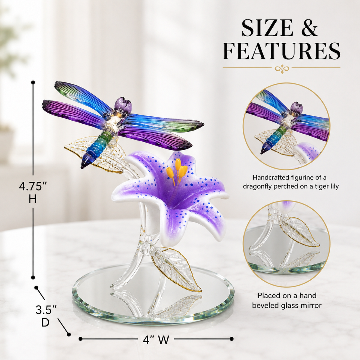 Dragonfly & Tiger Lily Glass Figurine – Handcrafted Nature Decor Gift