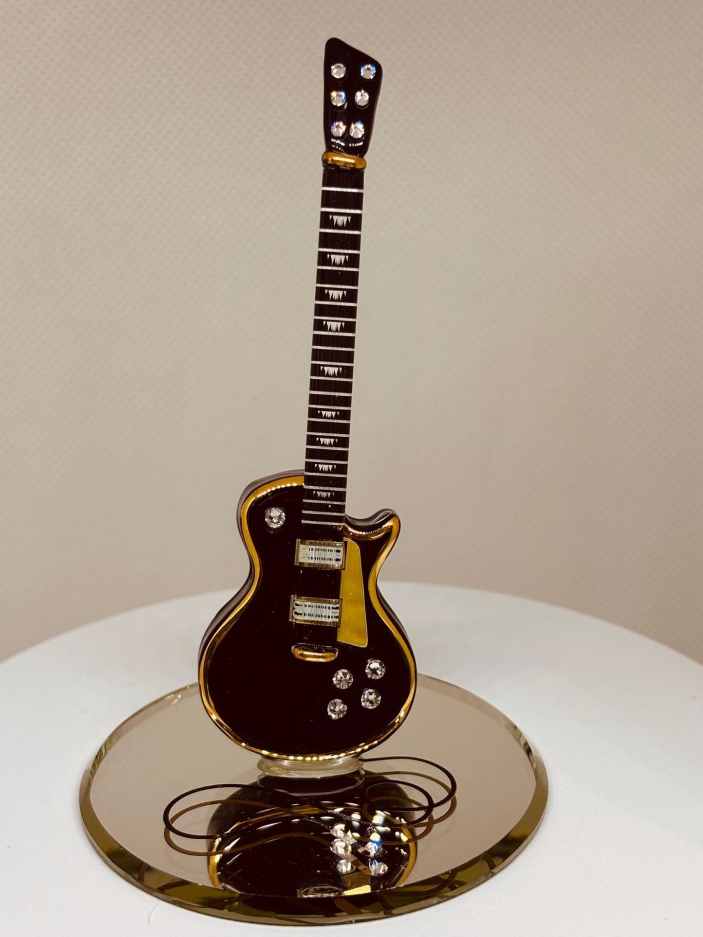 Classic Black Guitar Figurine Handcrafted Glass Music Decor Gift