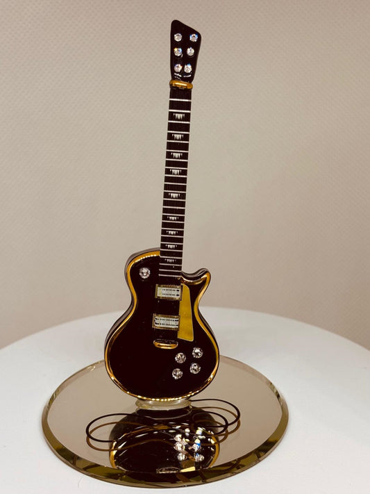 Classic Black Guitar Figurine Handcrafted Glass Music Decor Gift