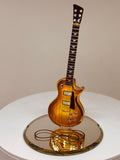 Handcrafted classic woodgrain guitar figurine with crystal accents and gold detailing