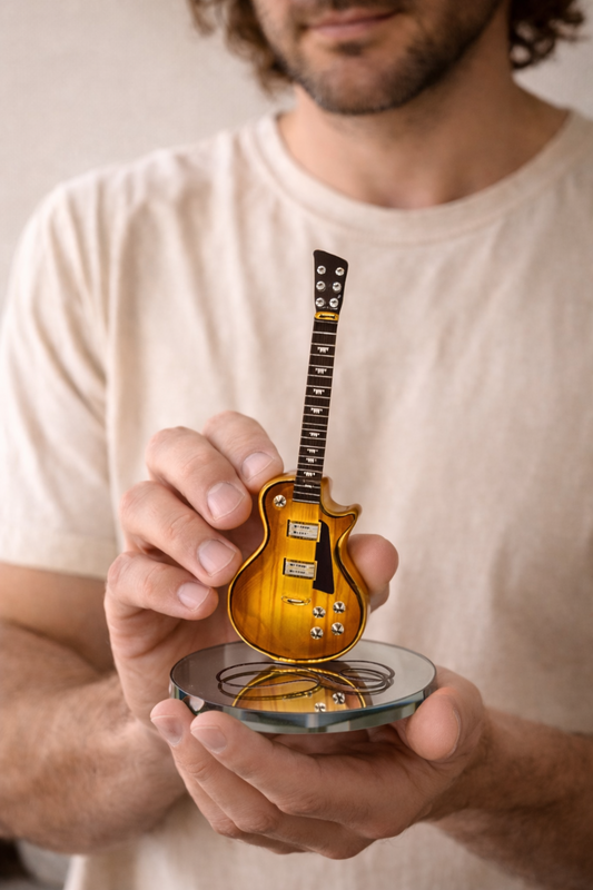 Classic Woodgrain Guitar Figurine Handcrafted Glass Music Decor Gift
