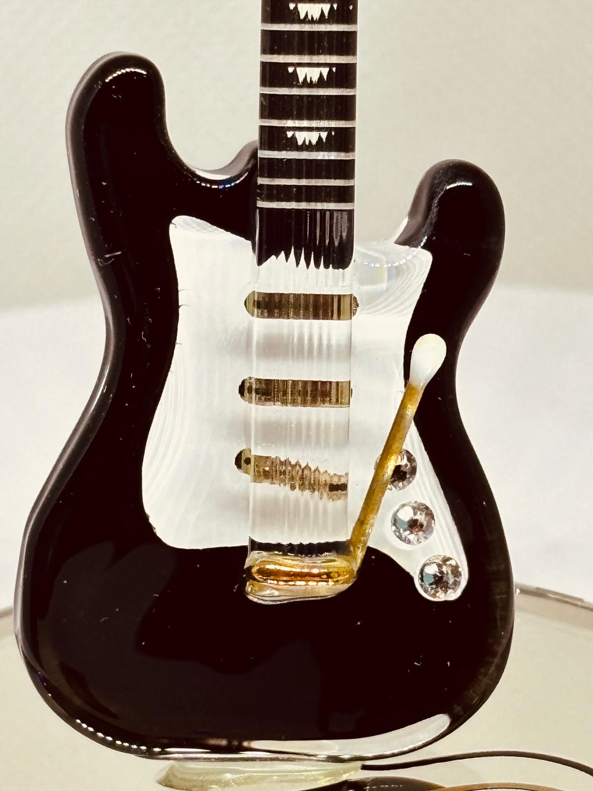 Vintage Black Glass Guitar Figurine Music Gift with Crystals & Gold
