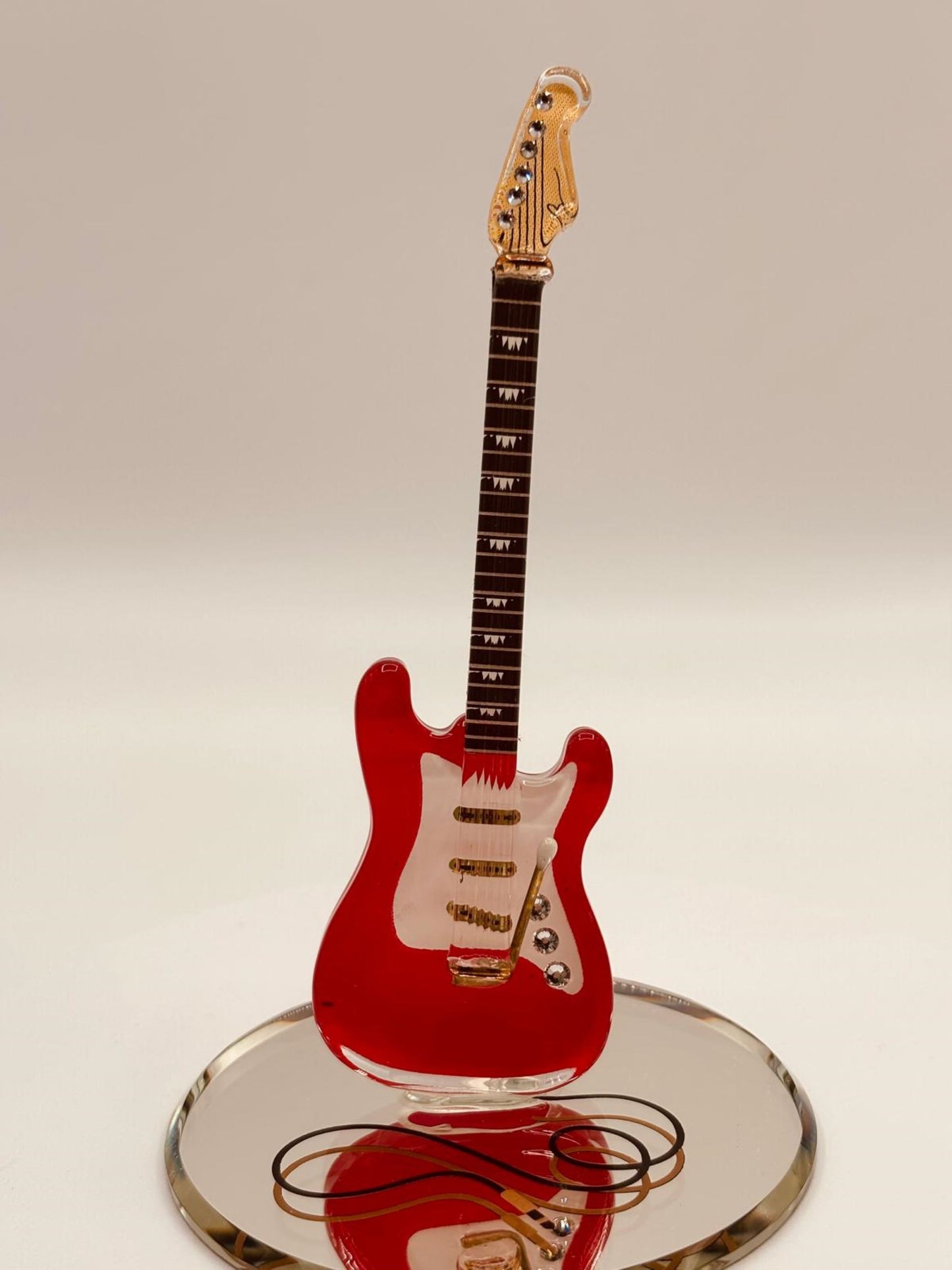 Vintage Red Guitar Glass Figurine | Music Decor & Gift for Guitar Lovers