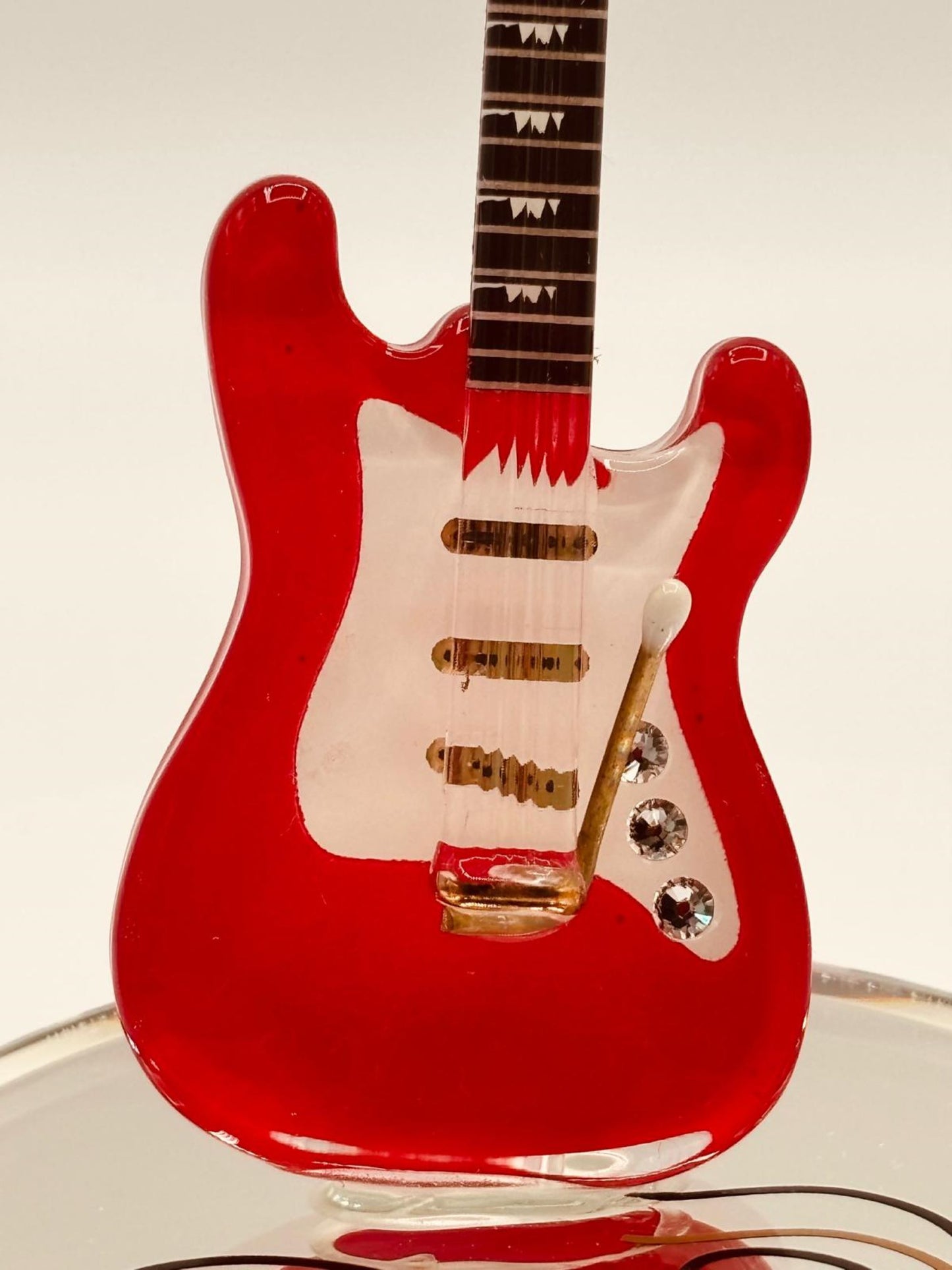 Vintage Red Guitar Glass Figurine | Music Decor & Gift for Guitar Lovers