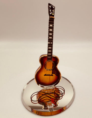 Glass Sunburst Acoustic Guitar Figurine Handcrafted Gift with Crystals & Gold
