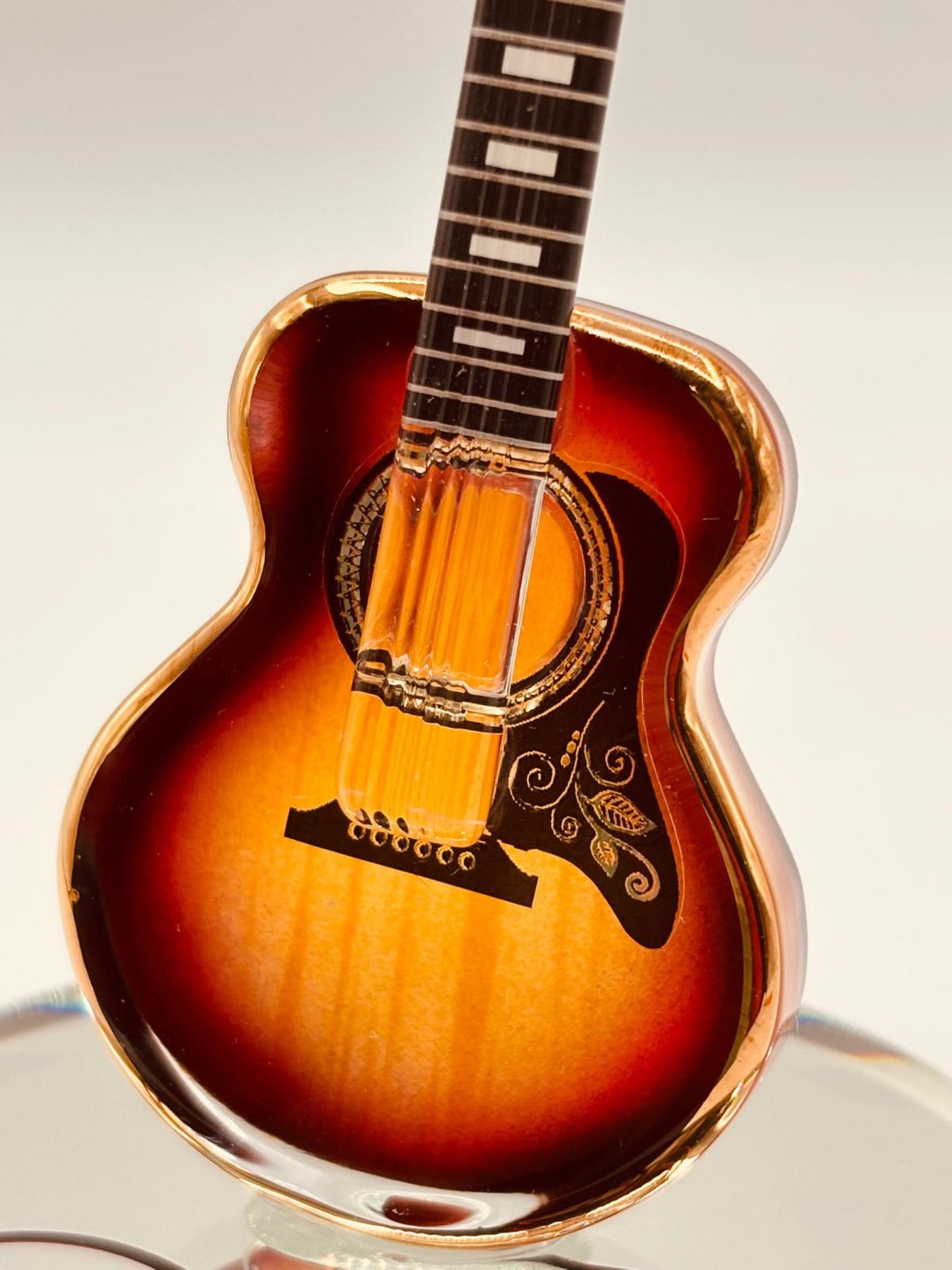 Glass Sunburst Acoustic Guitar Figurine Handcrafted Gift with Crystals & Gold