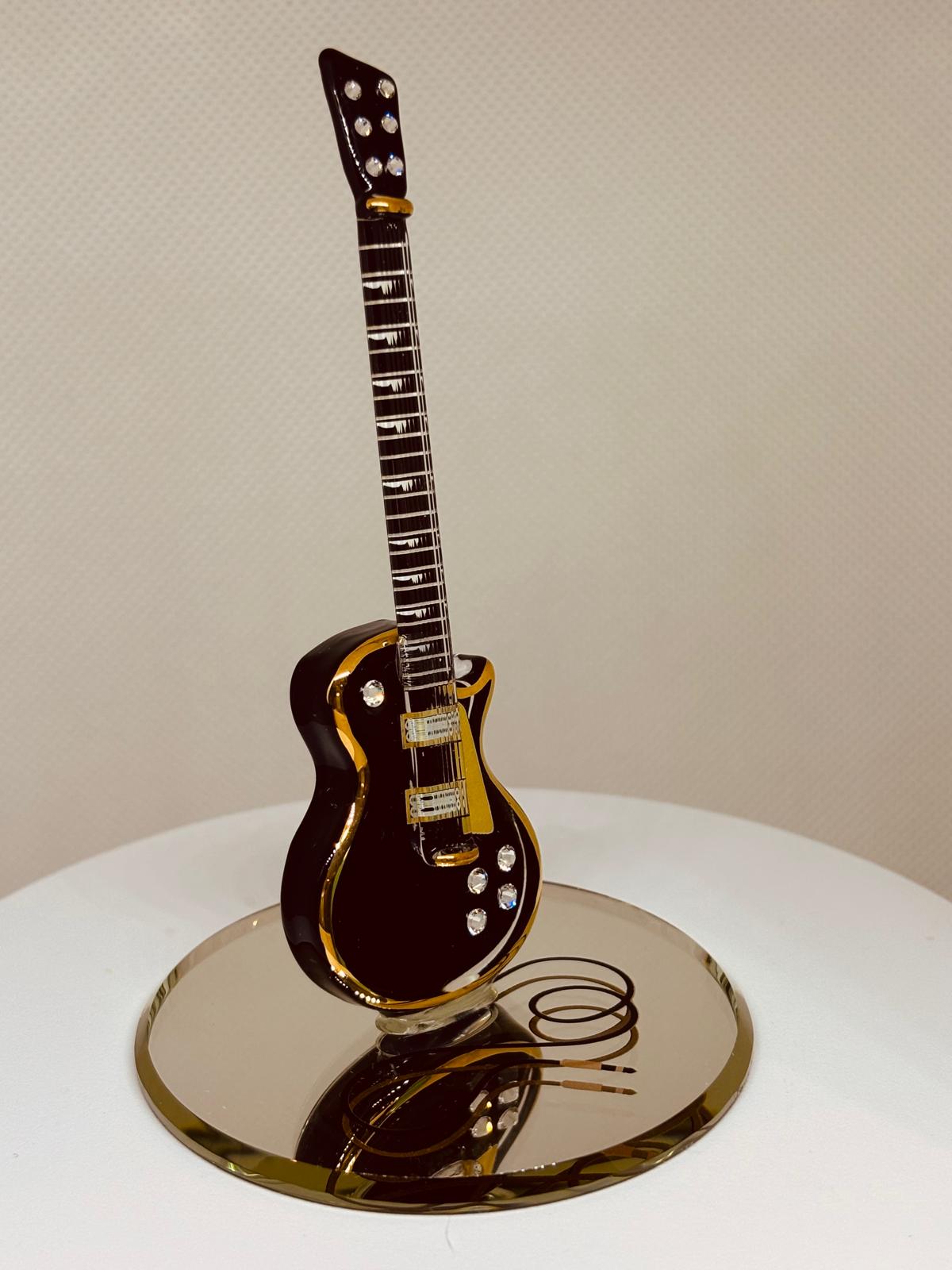 Classic Black Guitar Figurine Handcrafted Glass Music Decor Gift