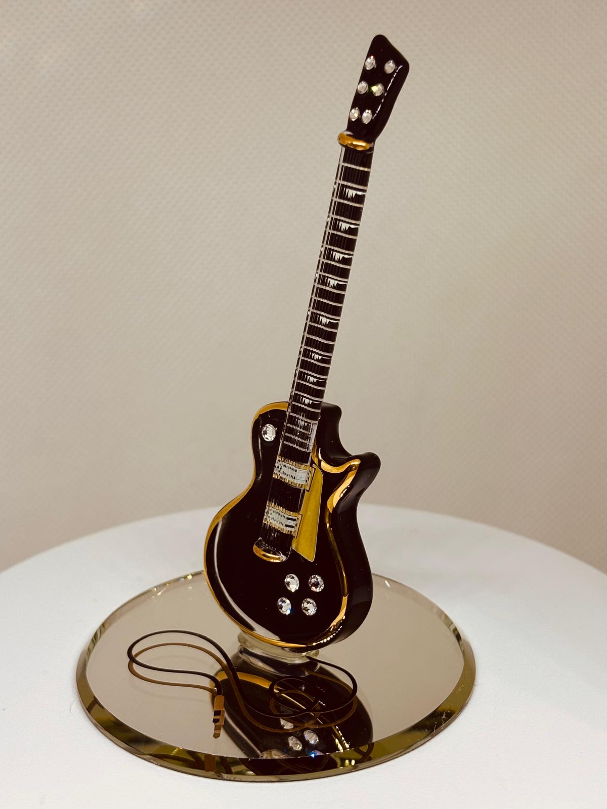 Classic Black Guitar Figurine Handcrafted Glass Music Decor Gift