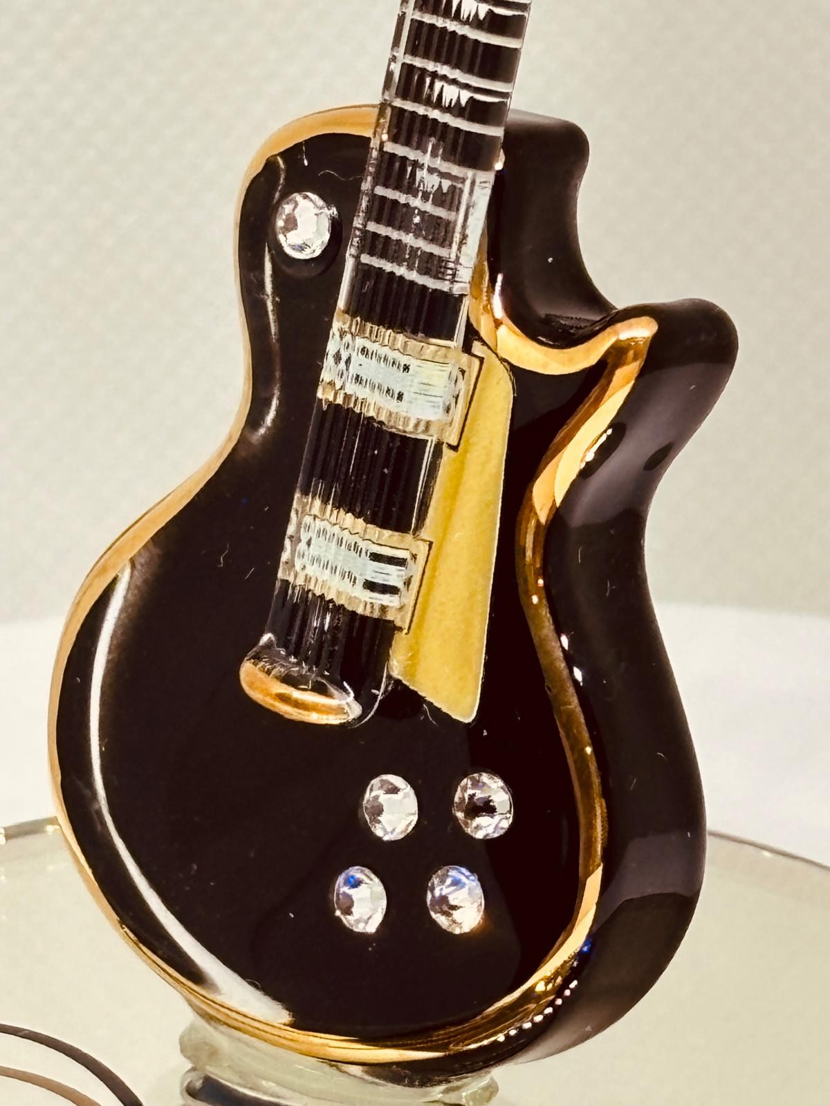 Classic Black Guitar Figurine Handcrafted Glass Music Decor Gift