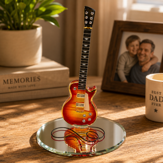 Classic Cherry Burst Guitar Figurine | Handcrafted Glass Music Decor