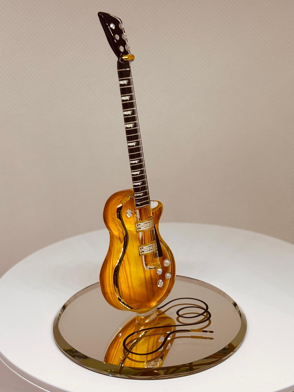 Classic Woodgrain Guitar Figurine Handcrafted Glass Music Decor Gift