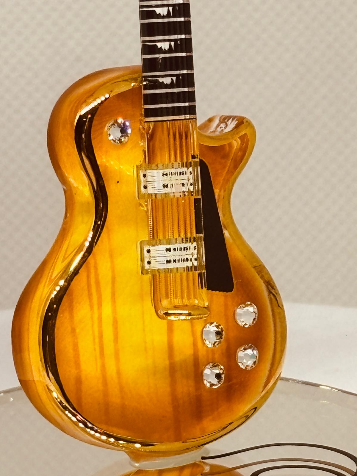 Classic Woodgrain Guitar Figurine Handcrafted Glass Music Decor Gift