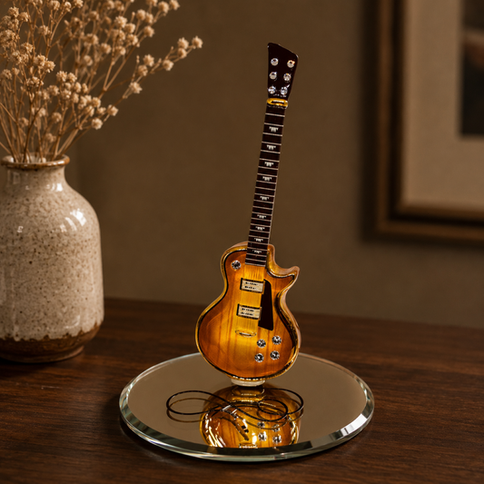 Classic Woodgrain Guitar Figurine Handcrafted Glass Music Decor Gift