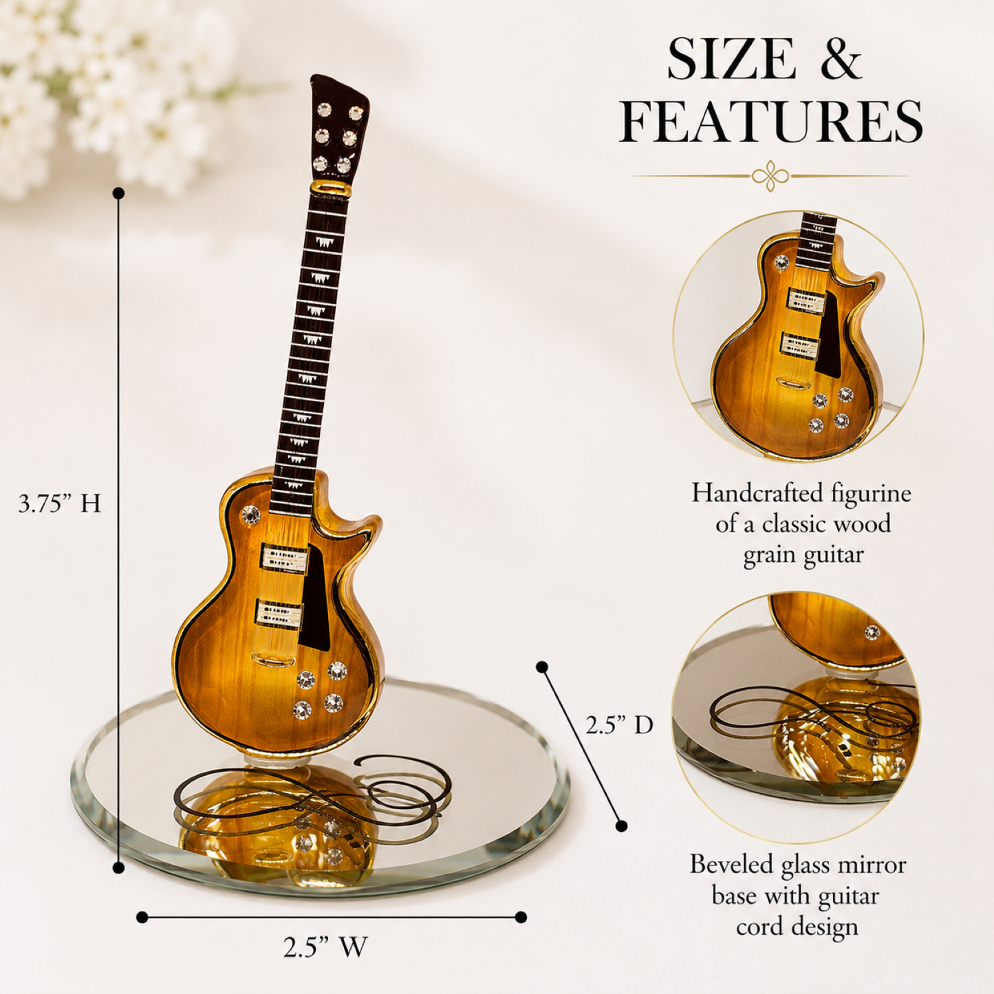 Classic Woodgrain Guitar Figurine Handcrafted Glass Music Decor Gift