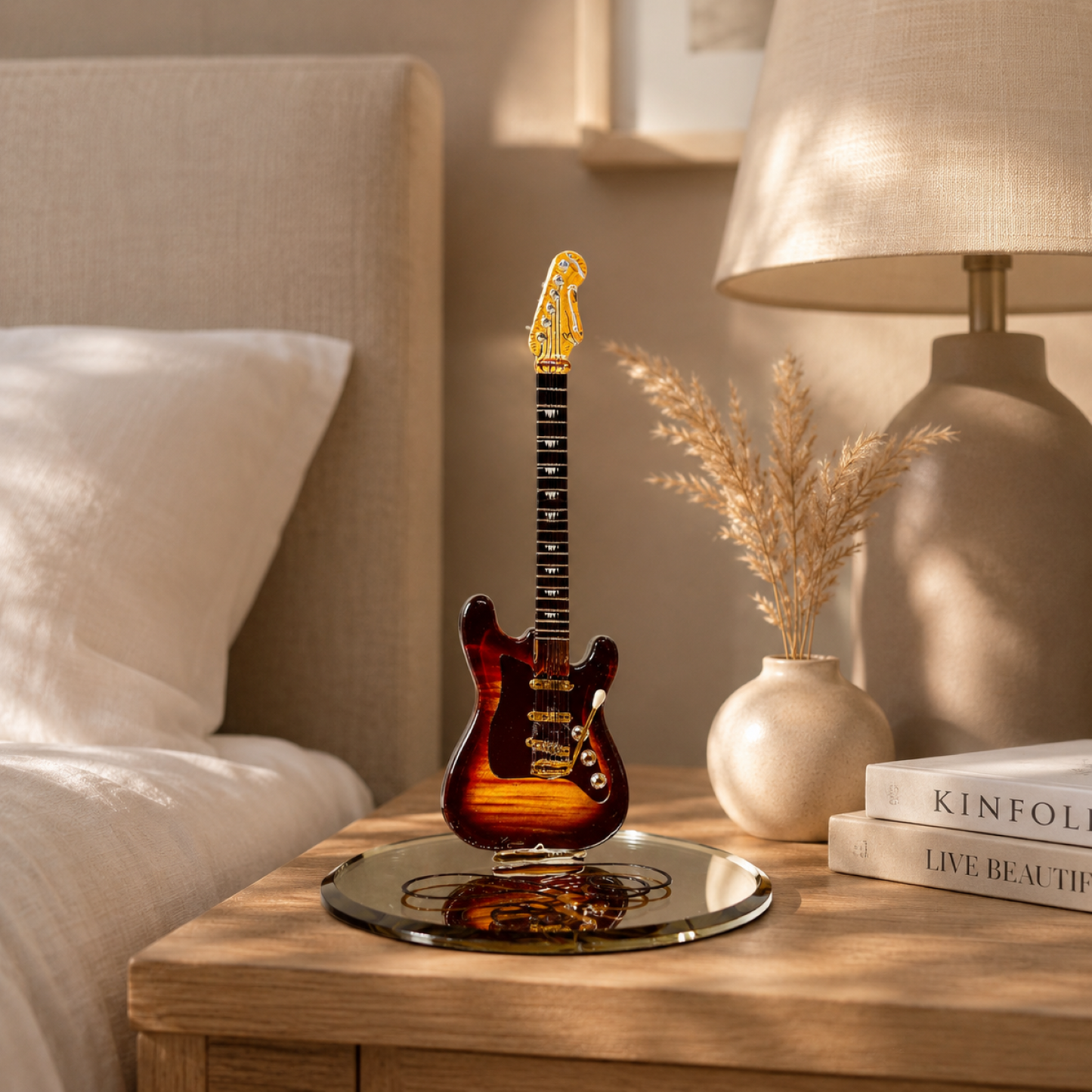 Handcrafted Glass Vintage Guitar Figurine – Guitar Player Gift, Music Collectible, Music Room Decor
