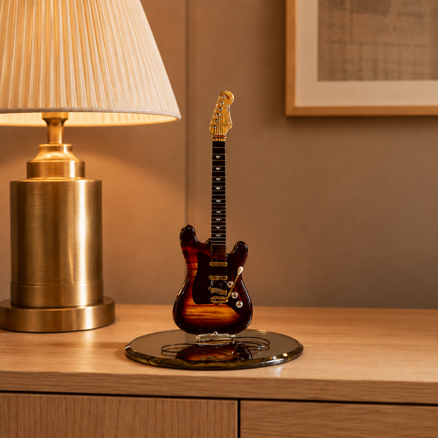 Handcrafted Glass Vintage Guitar Figurine – Guitar Player Gift, Music Collectible, Music Room Decor