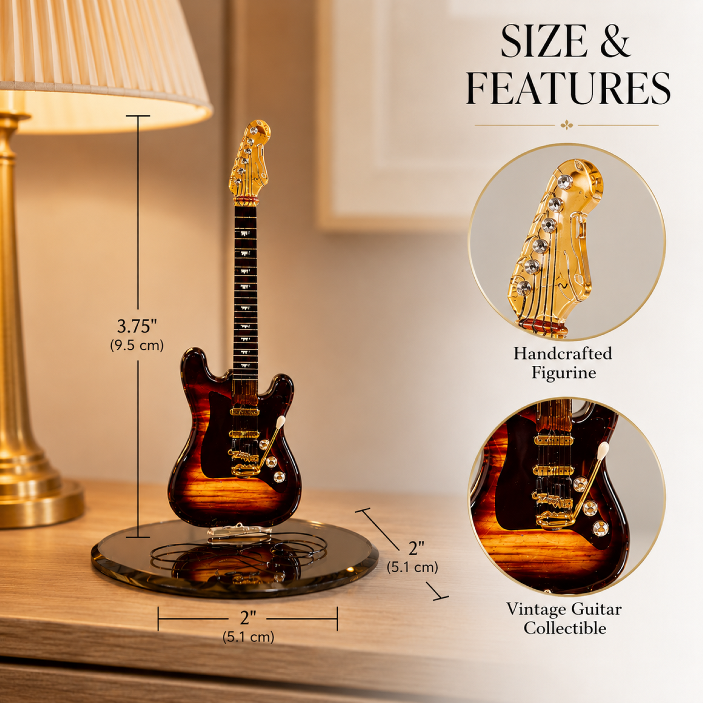 Handcrafted Glass Vintage Guitar Figurine – Guitar Player Gift, Music Collectible, Music Room Decor