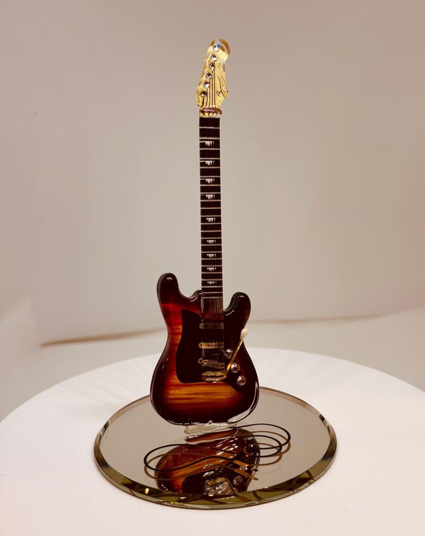 Vintage Tobacco Guitar Figurine Handcrafted Glass Music Collectible