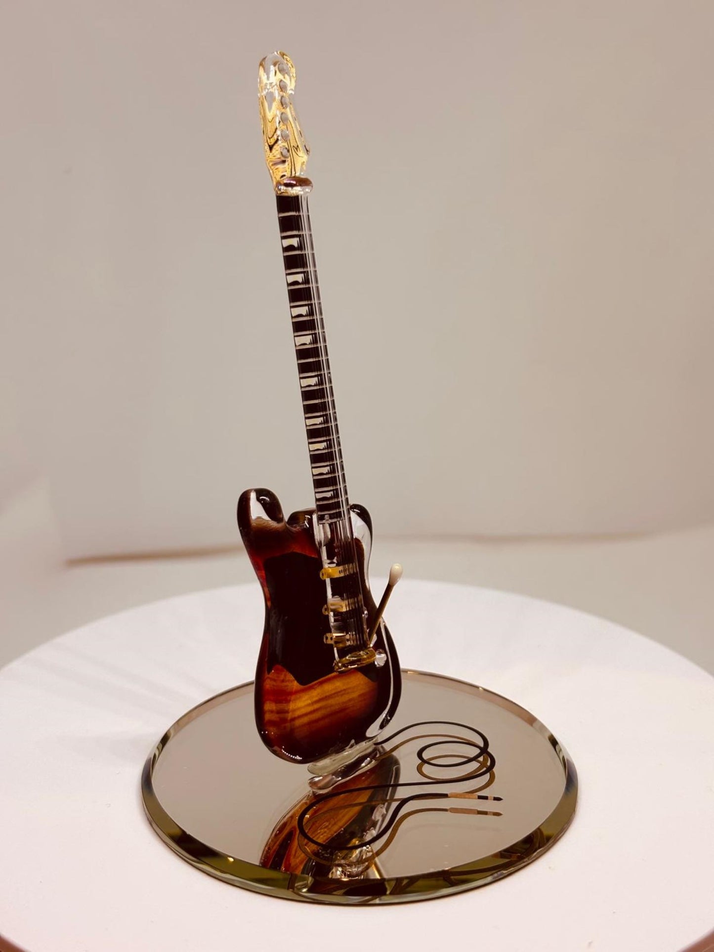 Vintage Tobacco Guitar Figurine Handcrafted Glass Music Collectible