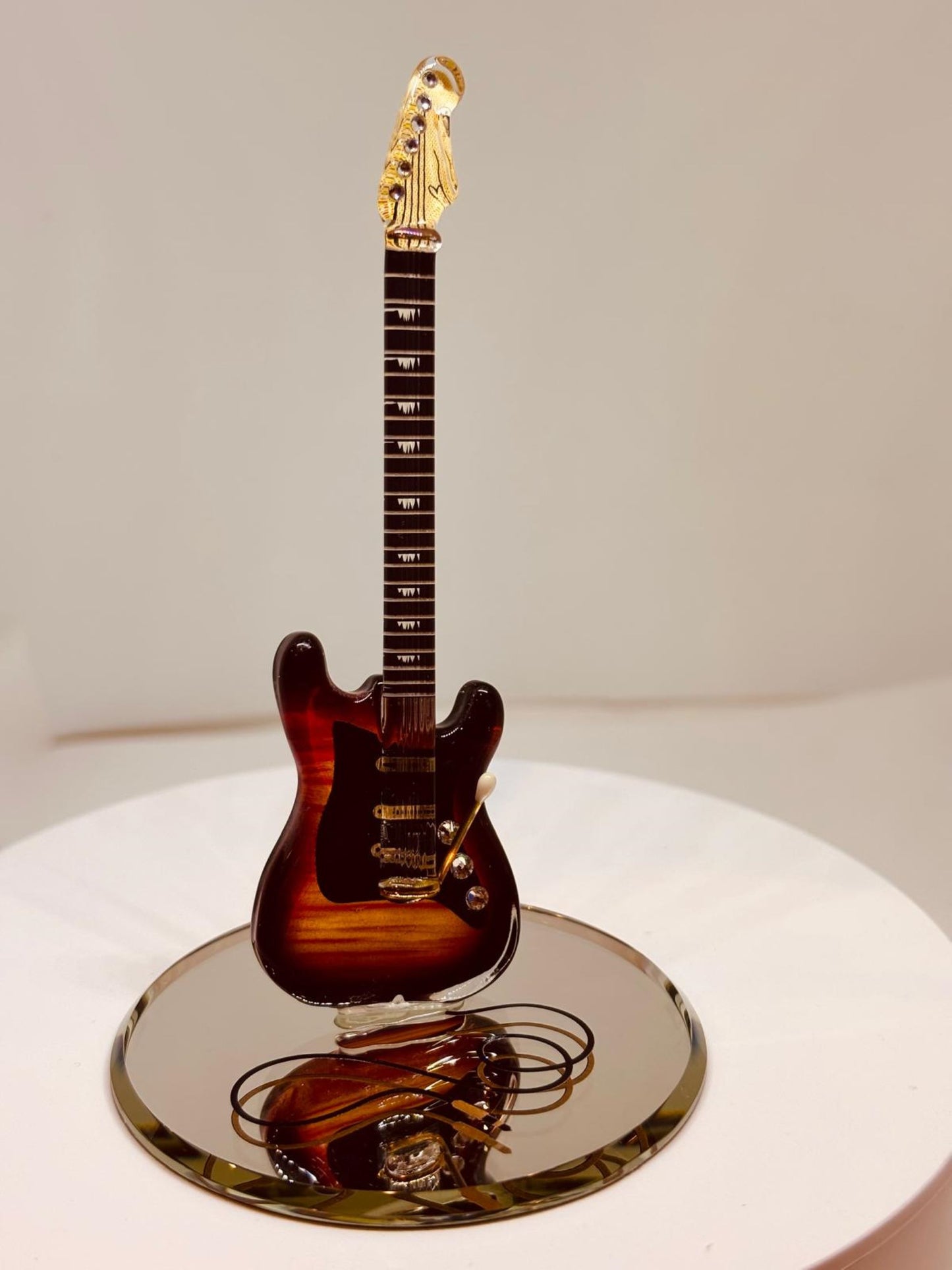 Vintage Tobacco Guitar Figurine Handcrafted Glass Music Collectible