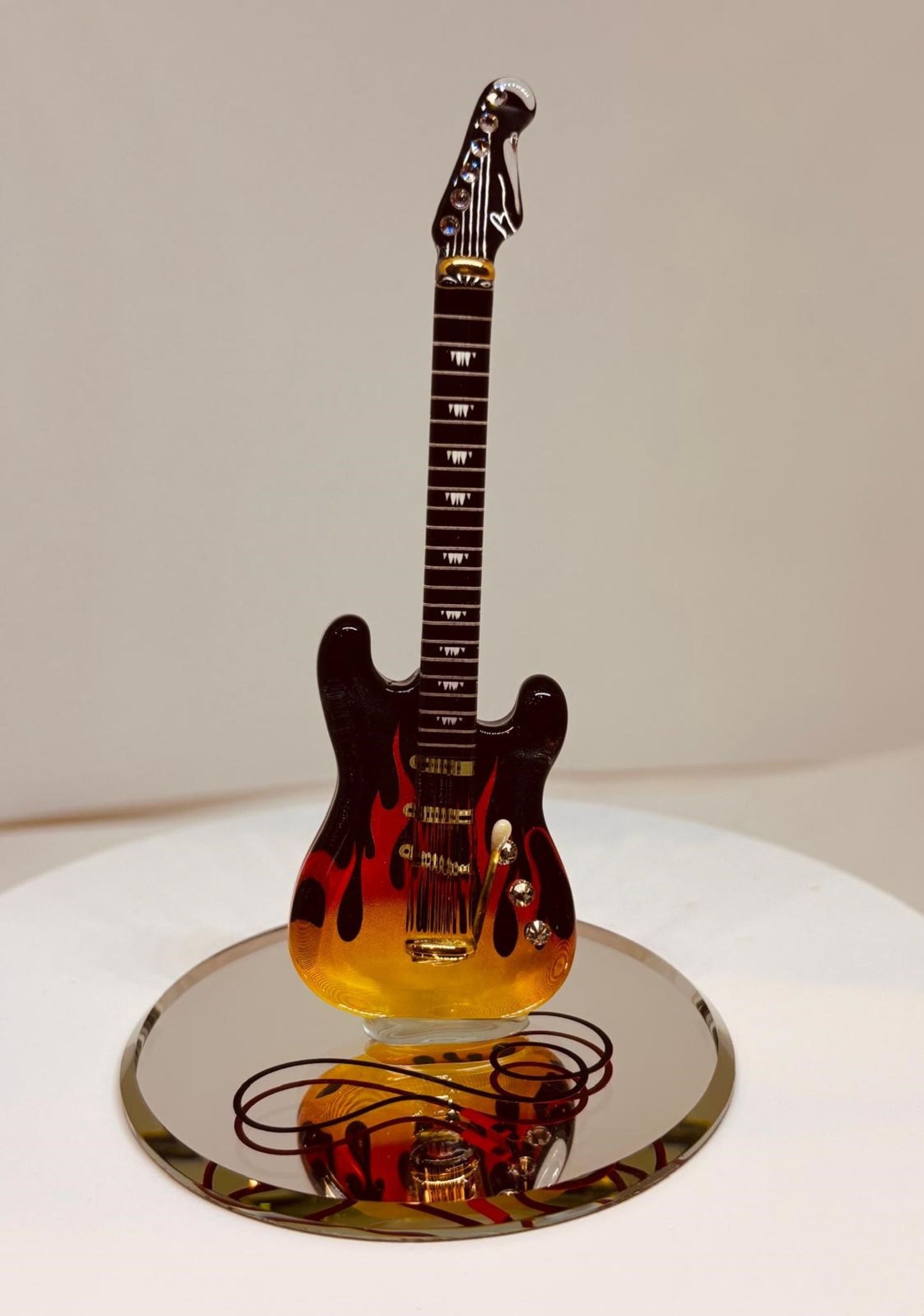 Vintage Smokin' Hot Glass Guitar Figurine with Crystals and 22Kt Gold