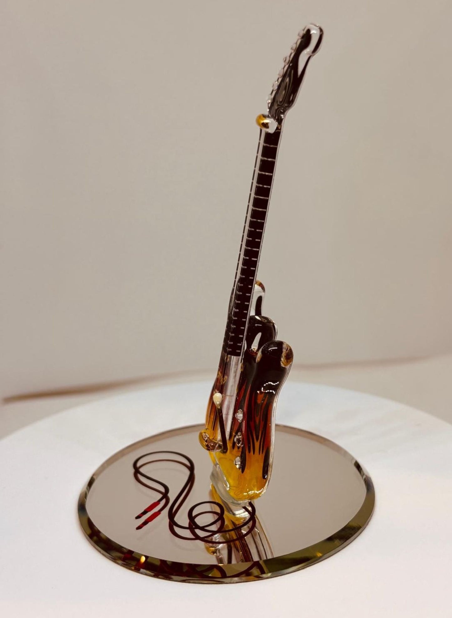 Vintage Smokin' Hot Glass Guitar Figurine with Crystals and 22Kt Gold