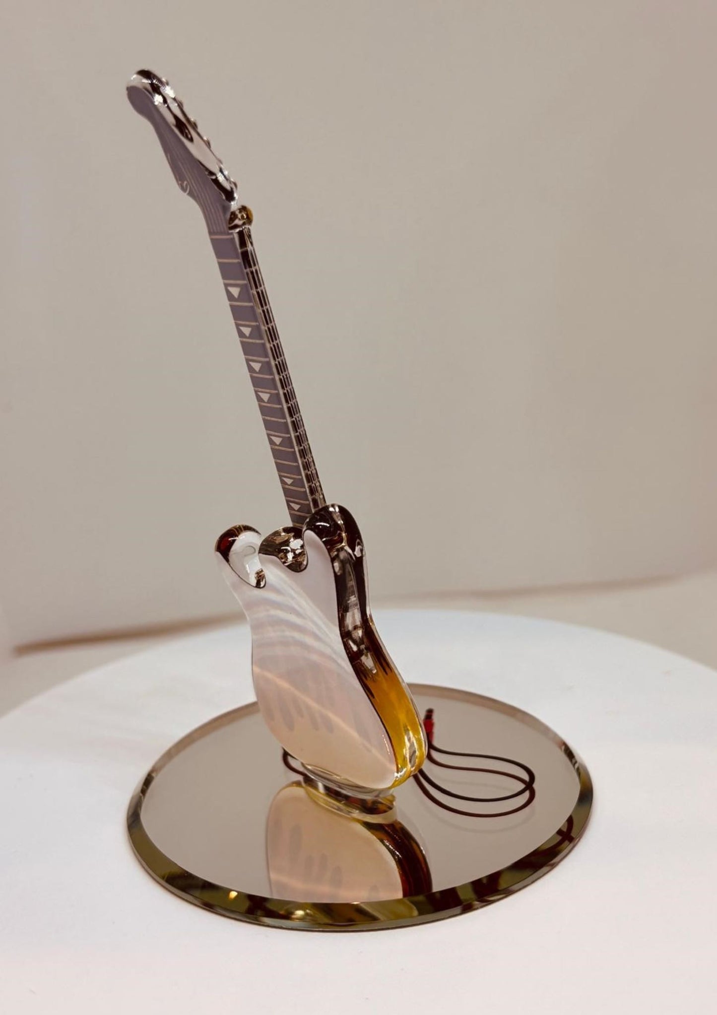 Vintage Smokin' Hot Glass Guitar Figurine with Crystals and 22Kt Gold