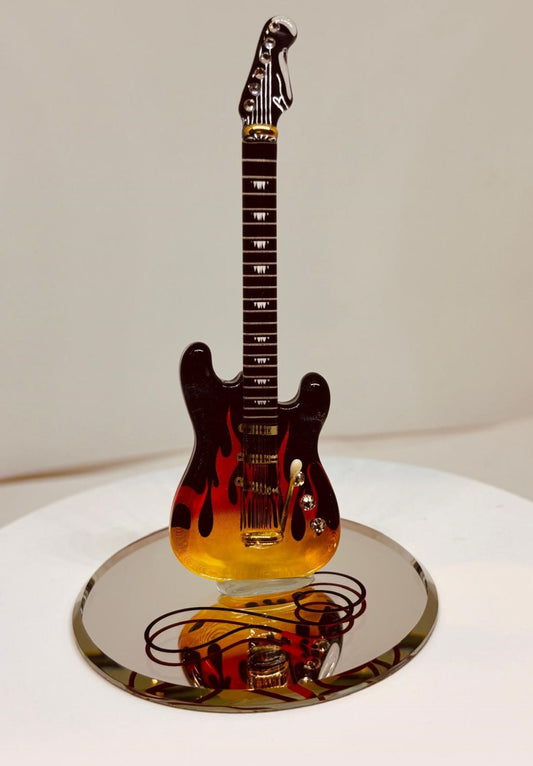 Vintage Smokin' Hot Glass Guitar Figurine with Crystals and 22Kt Gold