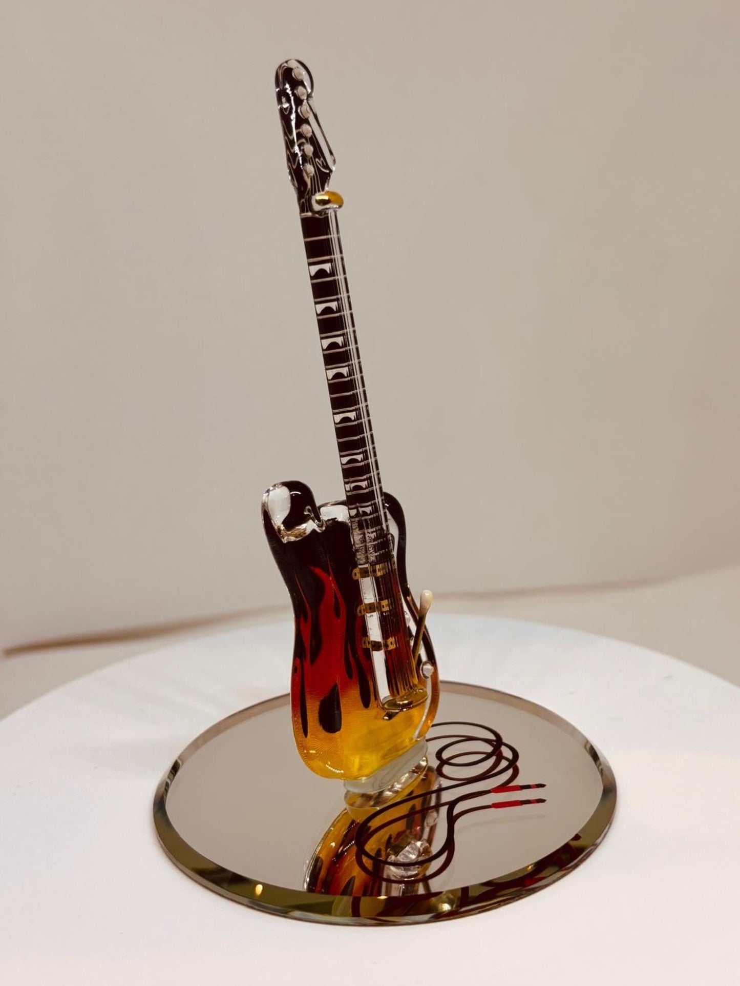 Vintage Smokin' Hot Glass Guitar Figurine with Crystals and 22Kt Gold