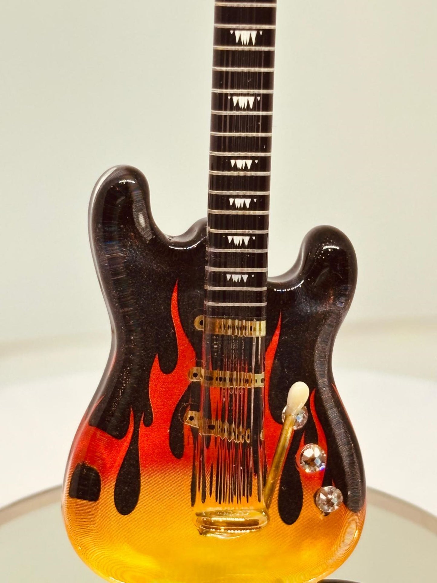 Vintage Smokin' Hot Glass Guitar Figurine with Crystals and 22Kt Gold