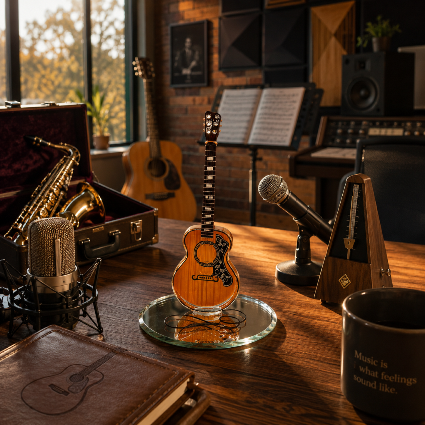 Handcrafted Glass Acoustic Guitar Figurine – Guitar Player Gift, Music Collectible, Music Room Decor
