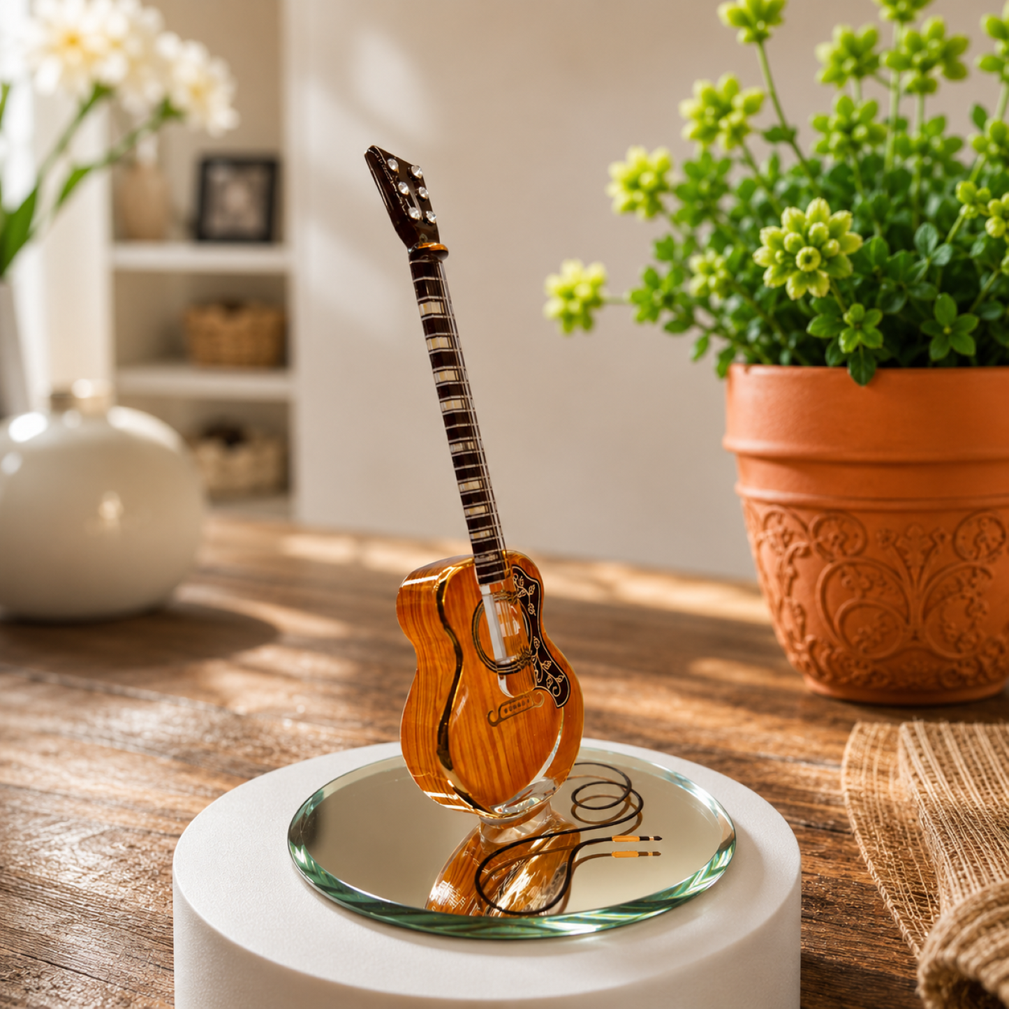 Handcrafted Glass Acoustic Guitar Figurine – Guitar Player Gift, Music Collectible, Music Room Decor