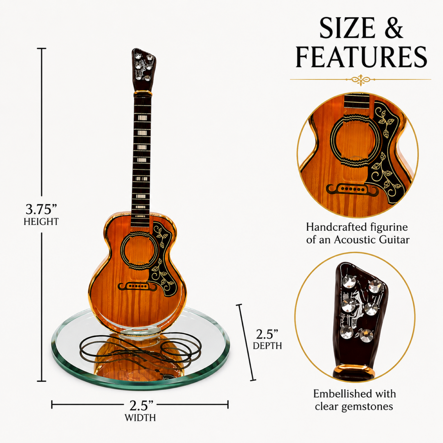 Handcrafted Glass Acoustic Guitar Figurine – Guitar Player Gift, Music Collectible, Music Room Decor