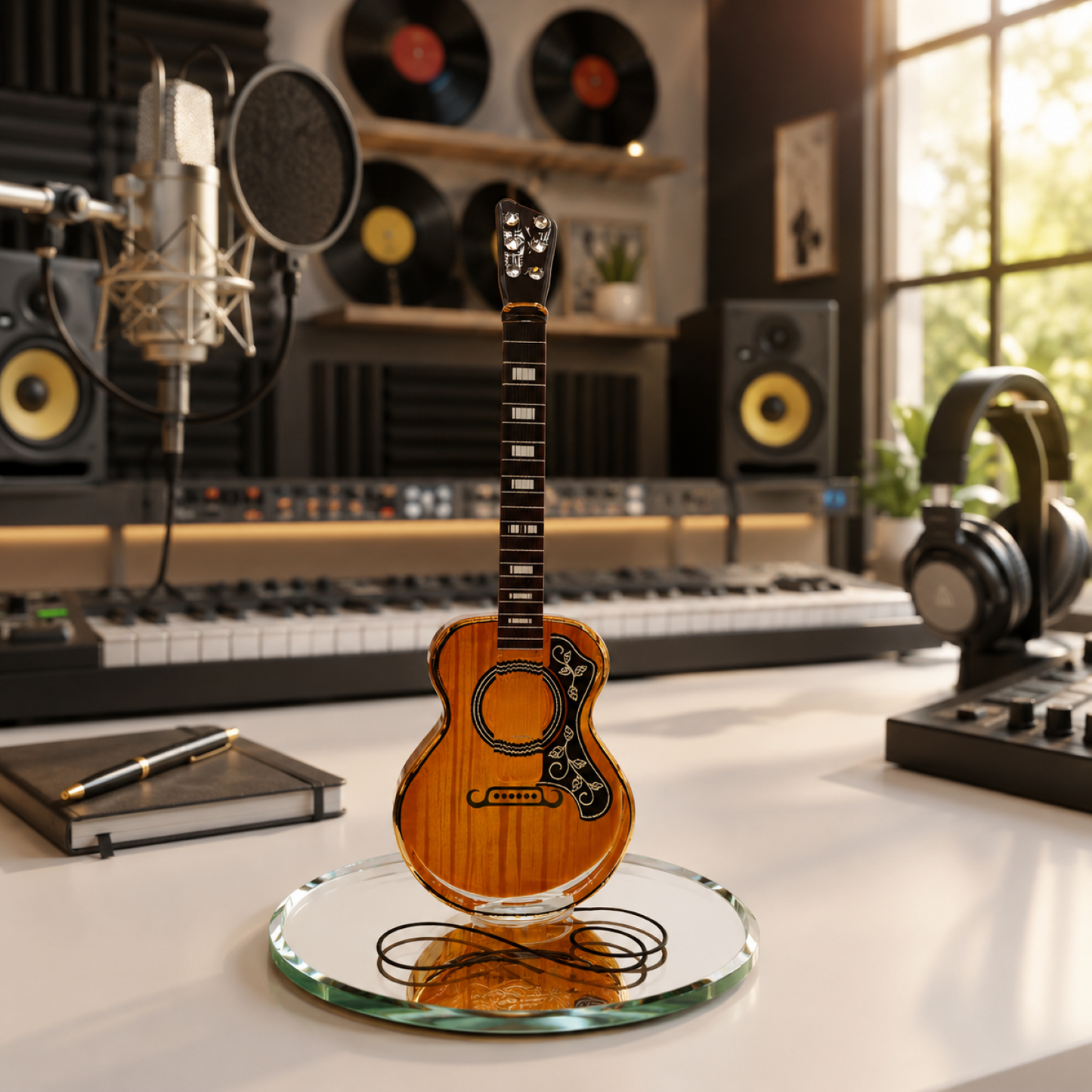 Handcrafted Glass Acoustic Guitar Figurine – Guitar Player Gift, Music Collectible, Music Room Decor