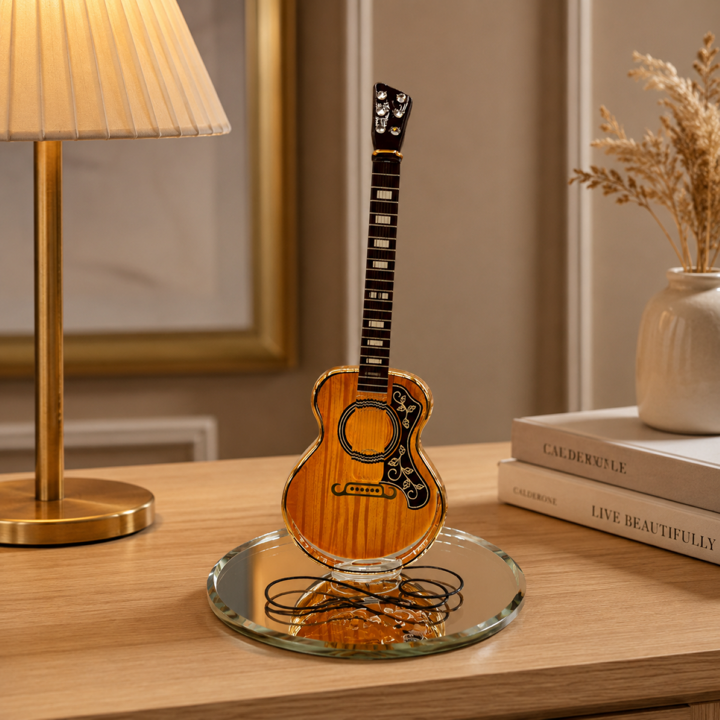Handcrafted Glass Acoustic Guitar Figurine – Guitar Player Gift, Music Collectible, Music Room Decor