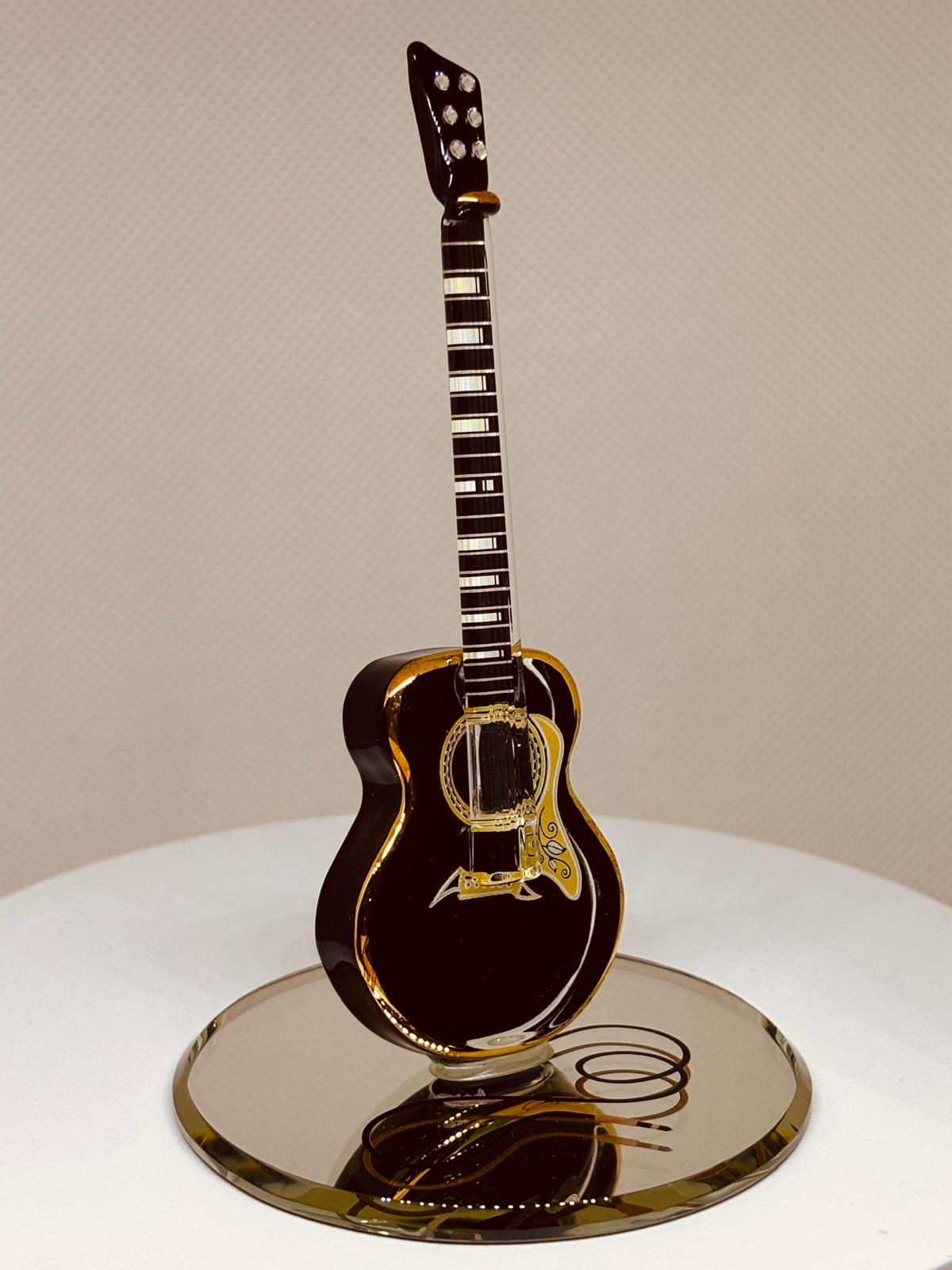 Acoustic Black Guitar Figurine Handcrafted Glass Music Decor Gift