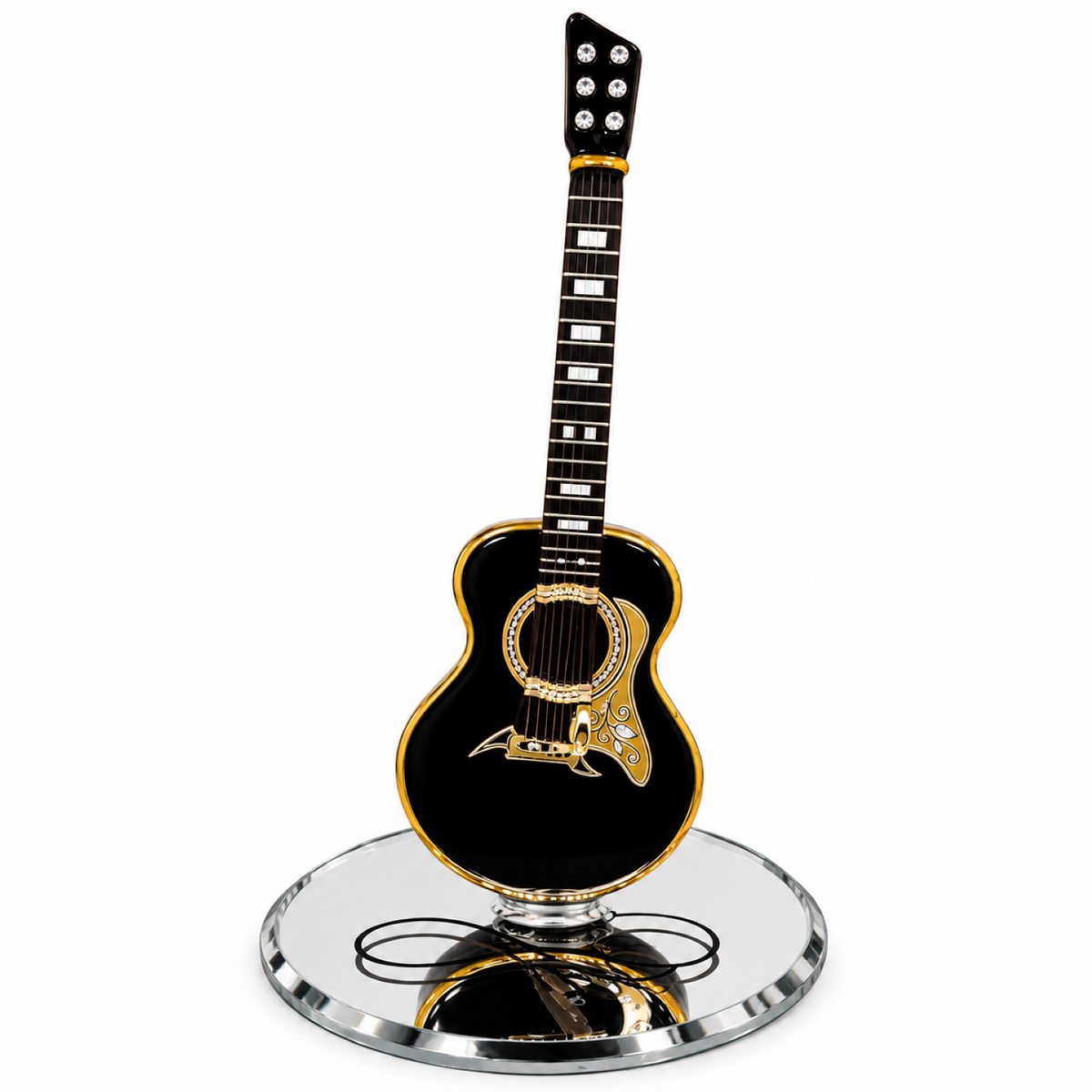 Glass Acoustic Guitar Figurine, Handcrafted Black Guitar Decor, Music Lover Gift