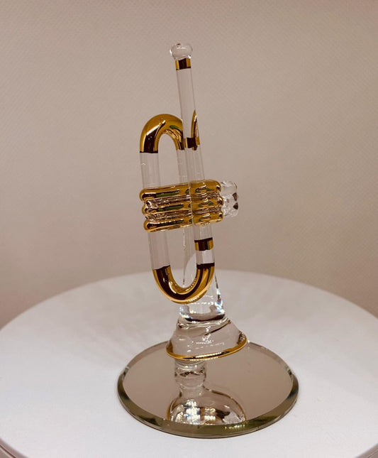 Trumpet Glass Figurine | Handcrafted Music Room Decor with 22Kt Gold Accents