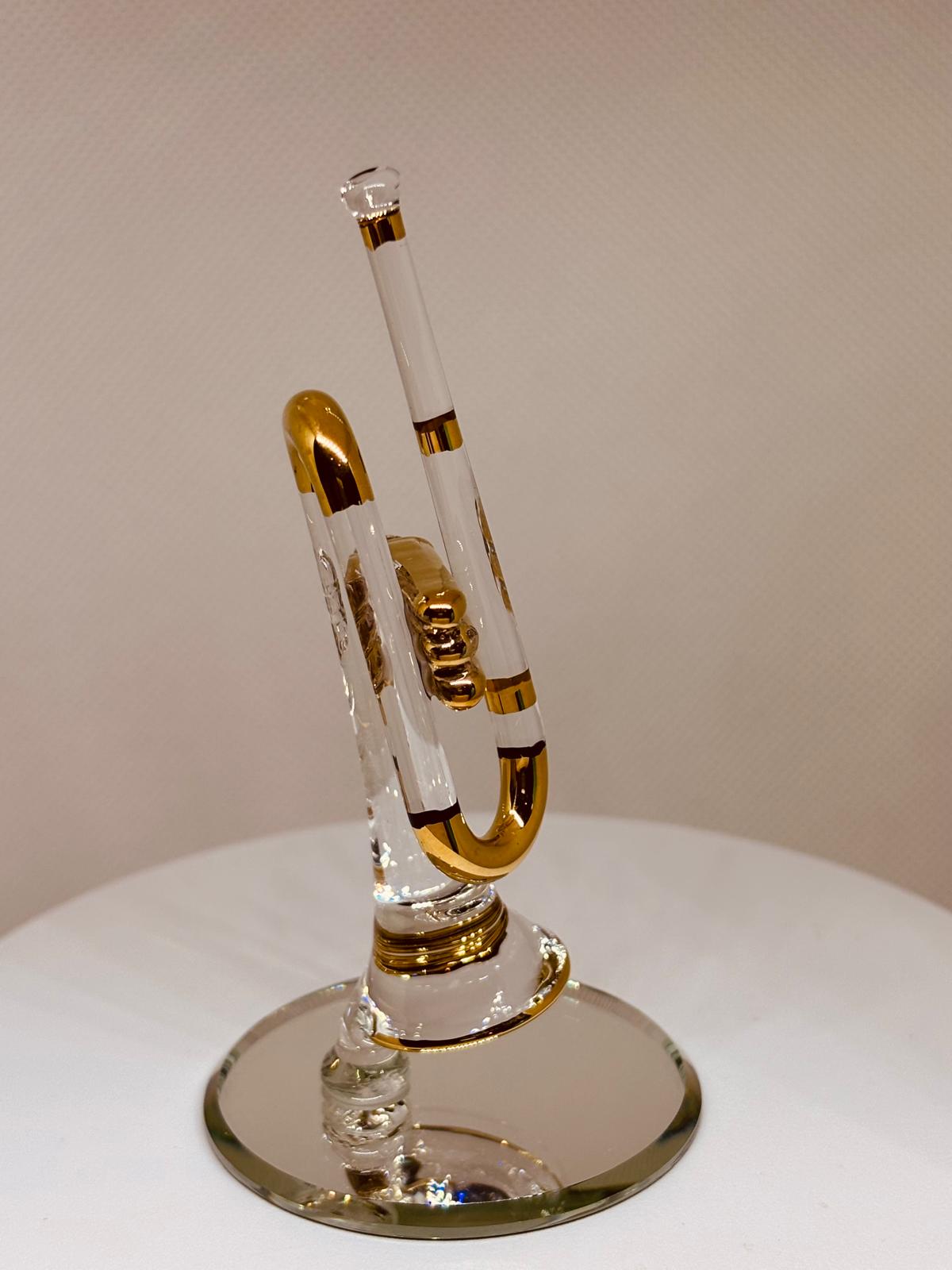 Trumpet Glass Figurine | Handcrafted Music Room Decor with 22Kt Gold Accents