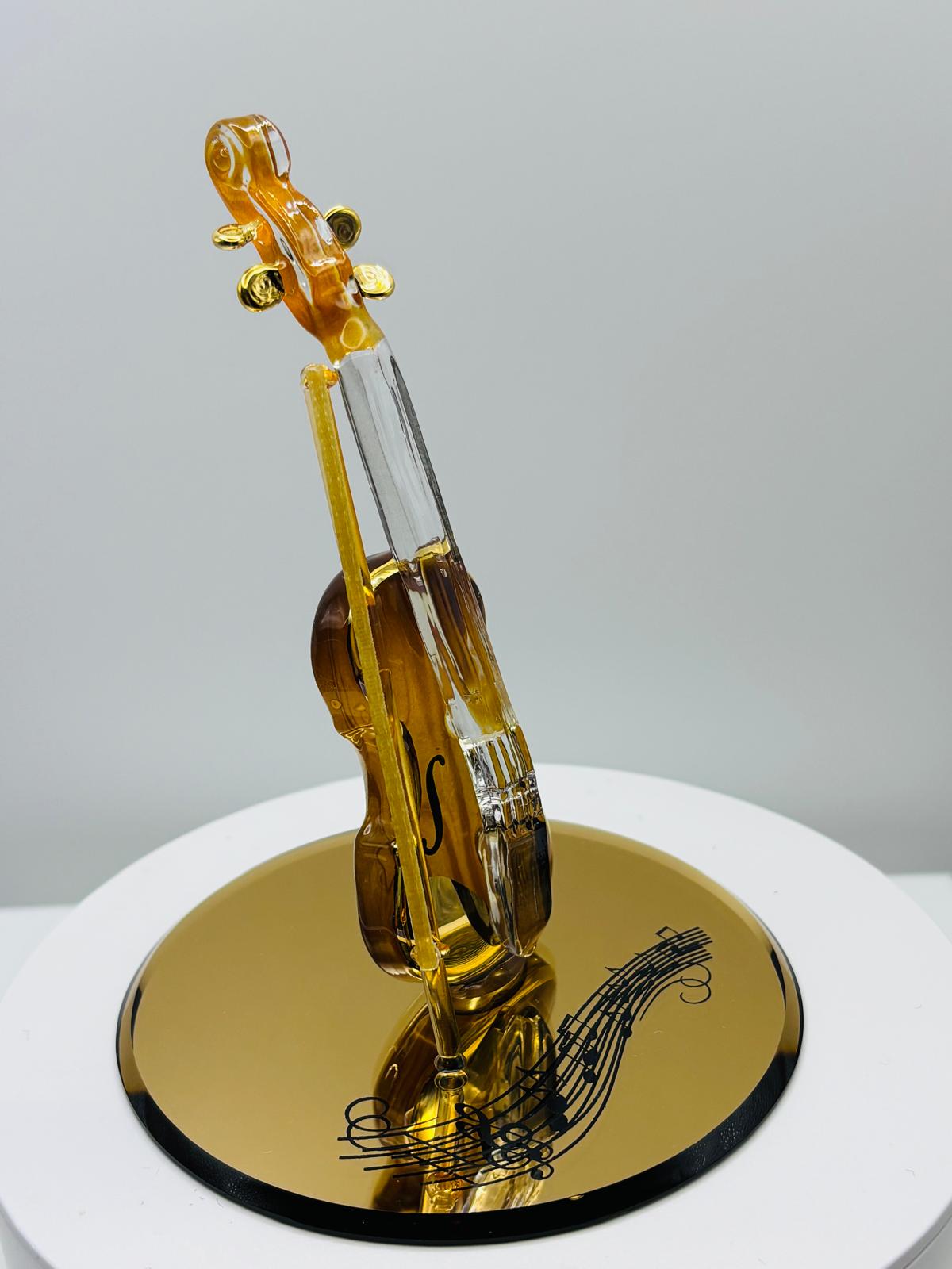 Glass Violin Figurine with Music Notes Handcrafted Music Decor