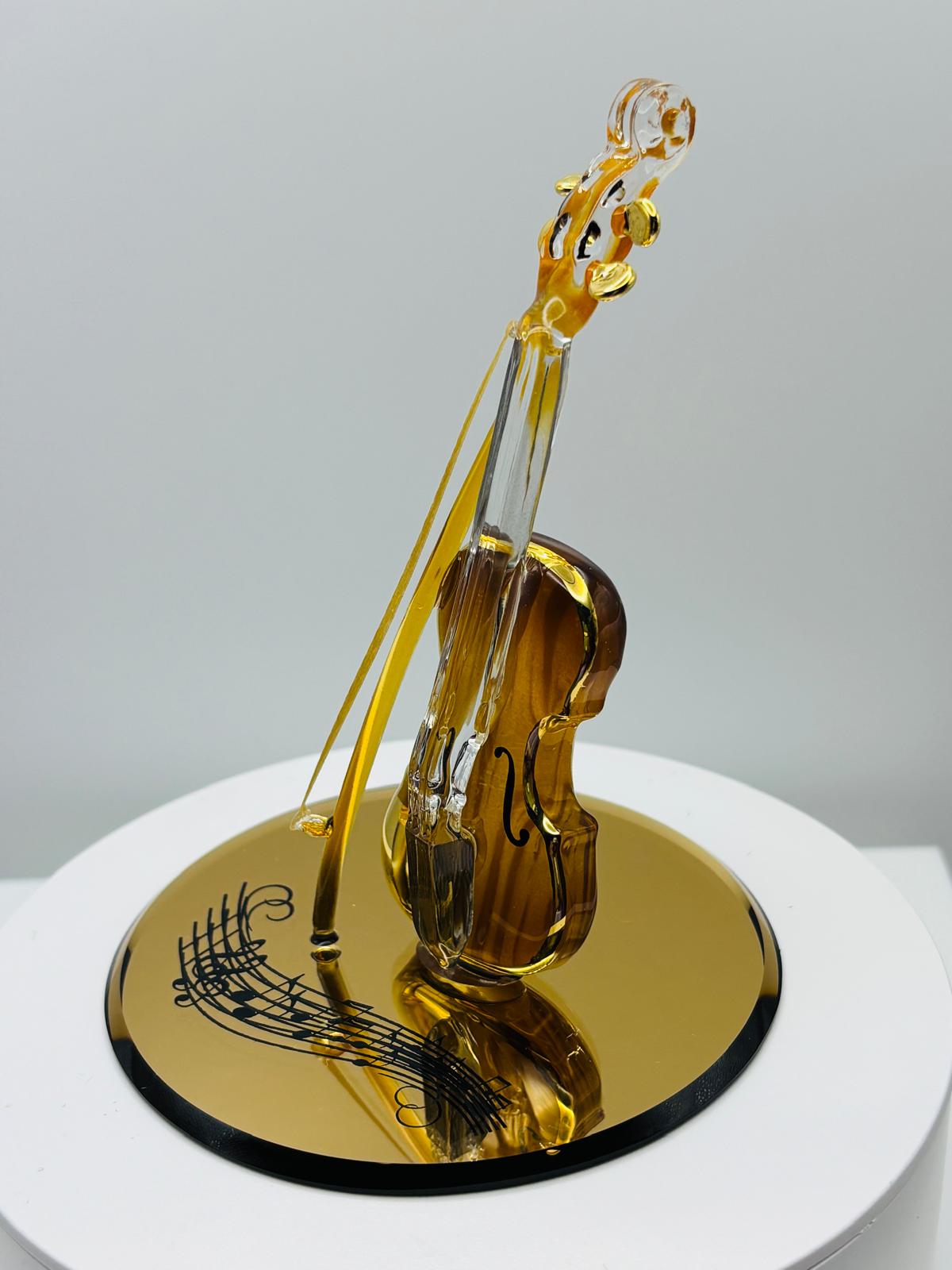 Glass Violin Figurine with Music Notes Handcrafted Music Decor