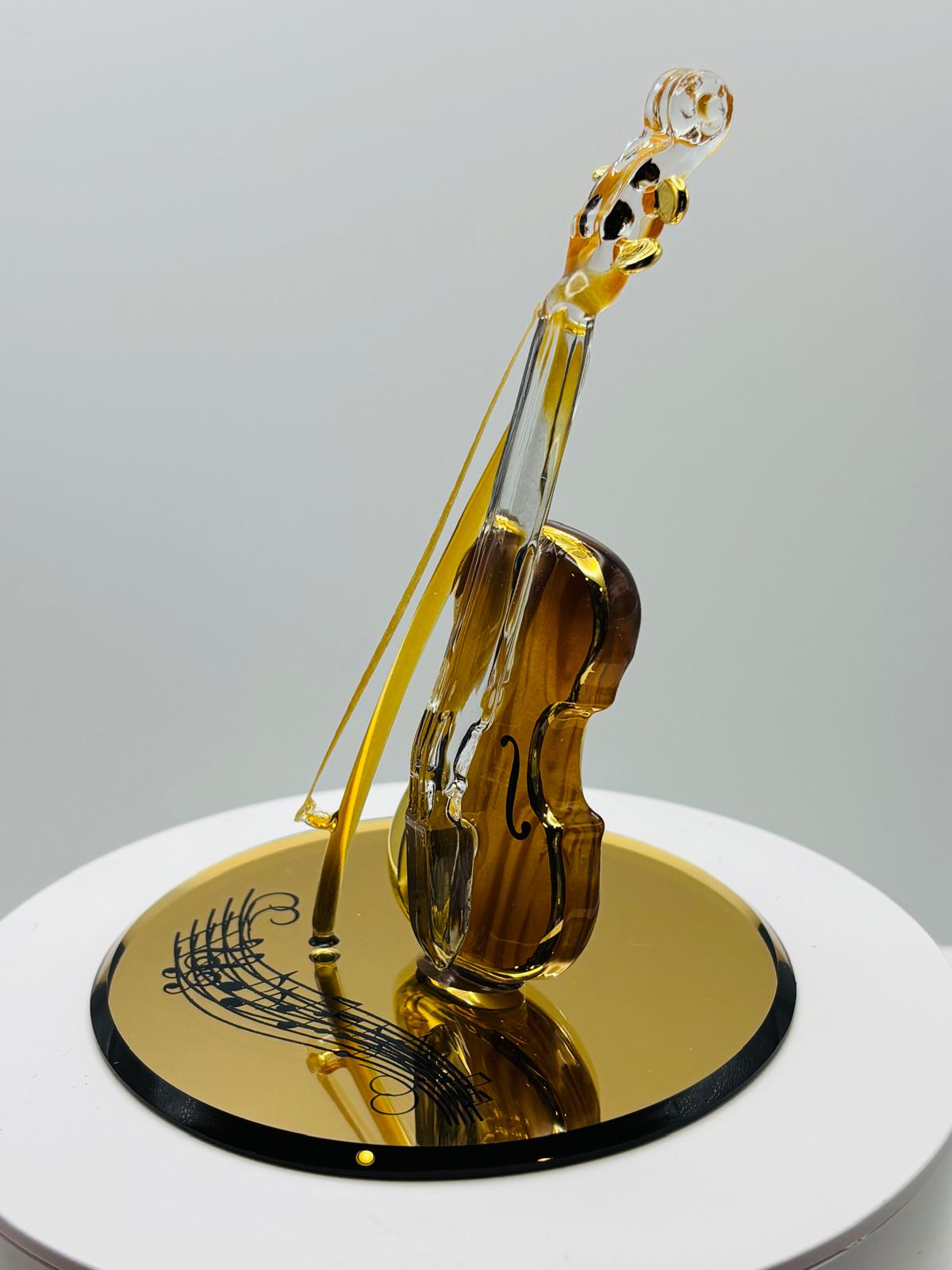 Glass Violin Figurine with Music Notes Handcrafted Music Decor