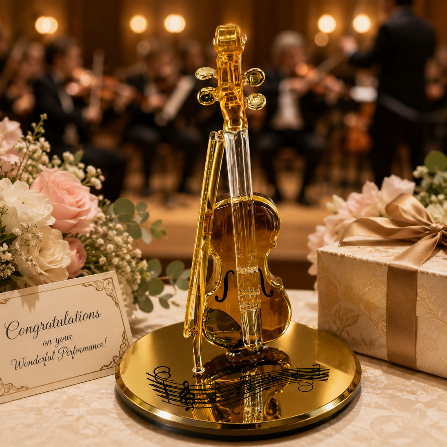 Handcrafted Glass Violin Figurine – Musician Gift, Violin Player Collectible, Music Room Decor