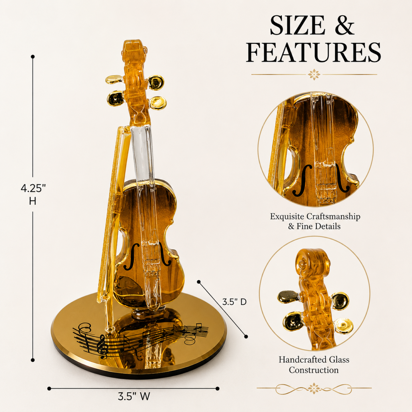 Handcrafted Glass Violin Figurine – Musician Gift, Violin Player Collectible, Music Room Decor