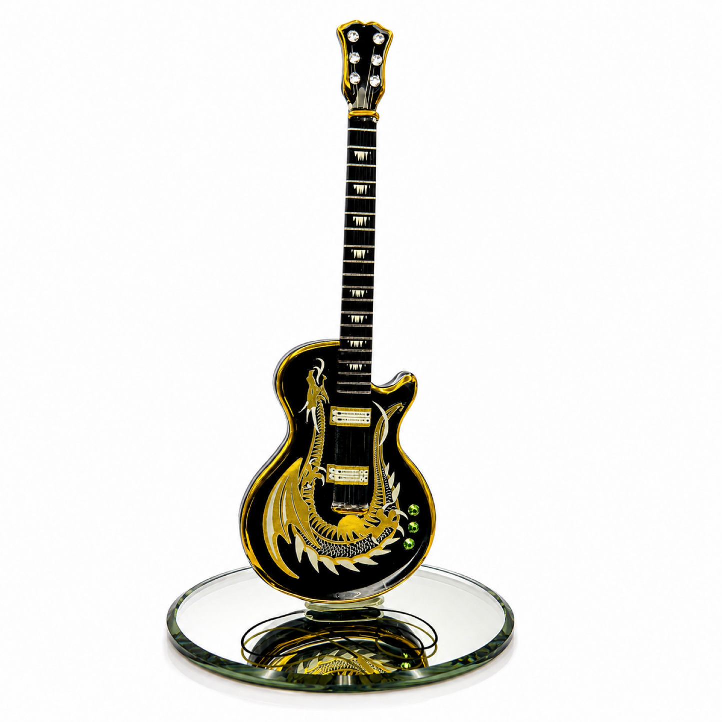 Dragon Guitar Figurine – Handcrafted Glass Guitar Collectible, Guitar Player Gift, Music Room Decor