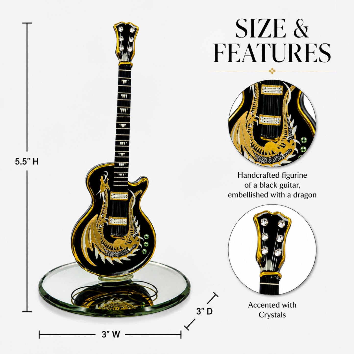 Dragon Guitar Figurine – Handcrafted Glass Guitar Collectible, Guitar Player Gift, Music Room Decor