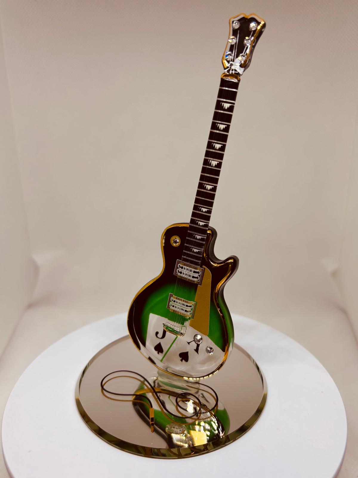 Black Jack Guitar Figurine Handcrafted Glass Music Decor