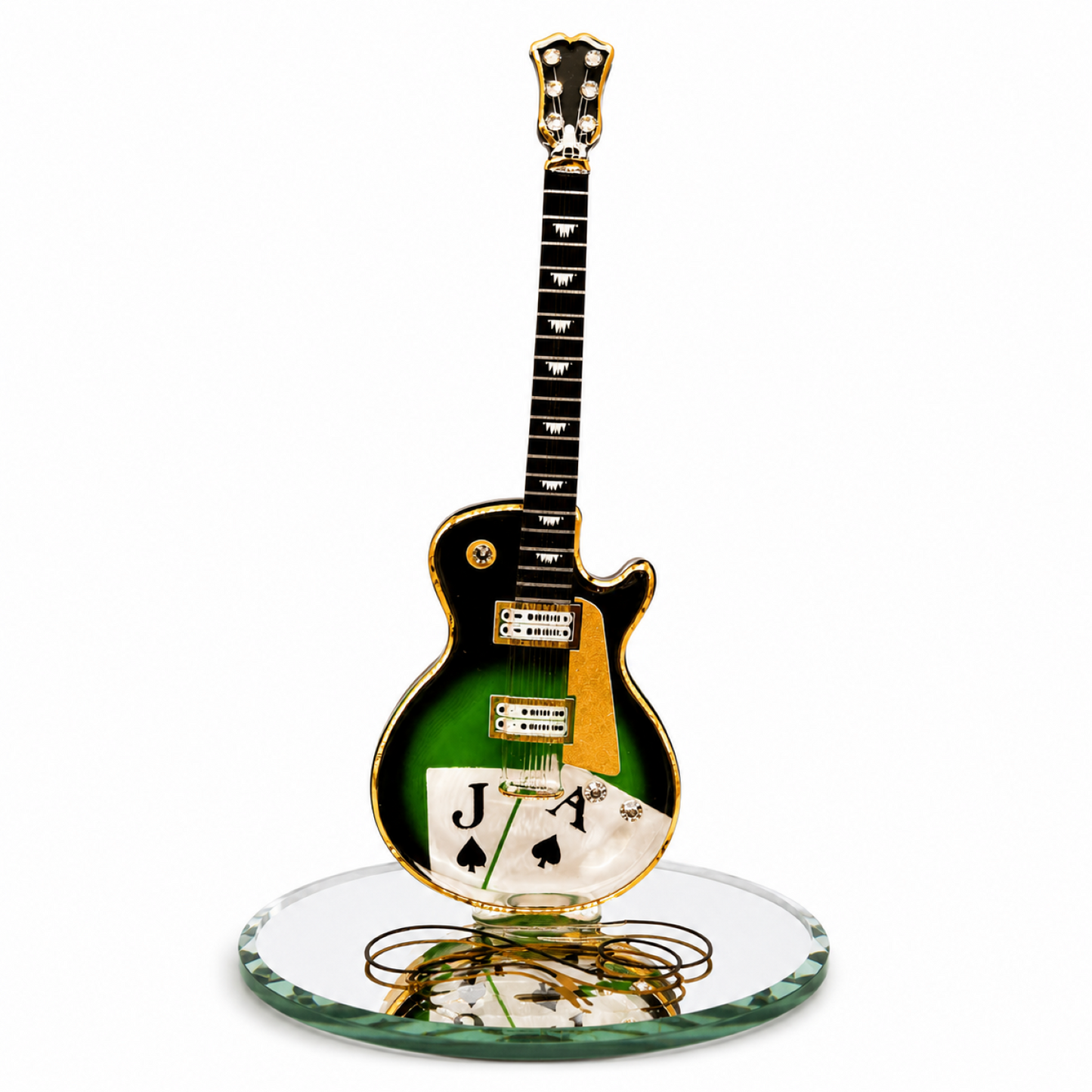 Handcrafted Glass Black Jack Guitar Figurine – Guitar Player Gift, Casino Decor, Music Collectible