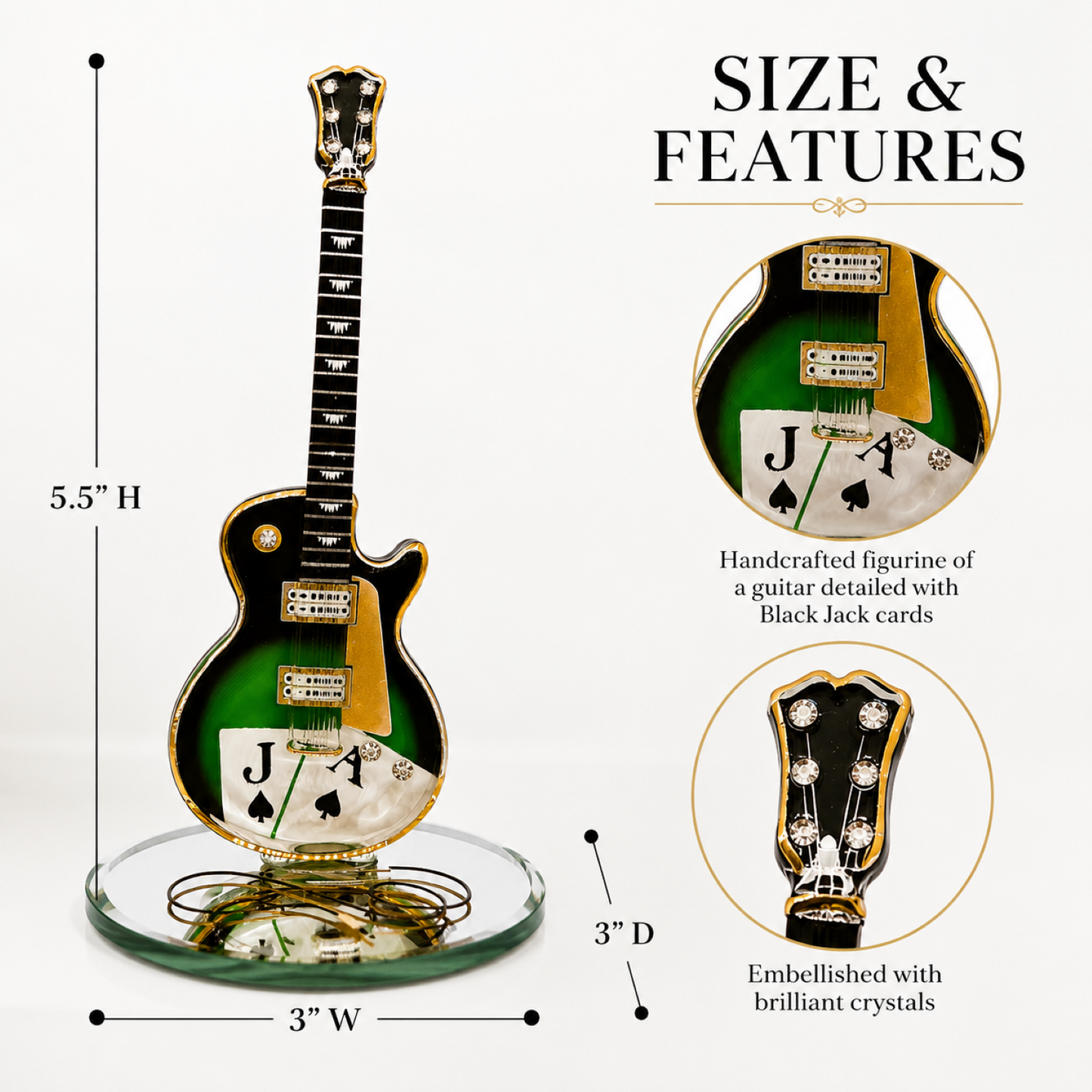 Handcrafted Glass Black Jack Guitar Figurine – Guitar Player Gift, Casino Decor, Music Collectible
